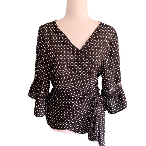 Max Studio Black/White Polka Dot Wrap Top - Size XL - Picture 1 of 12